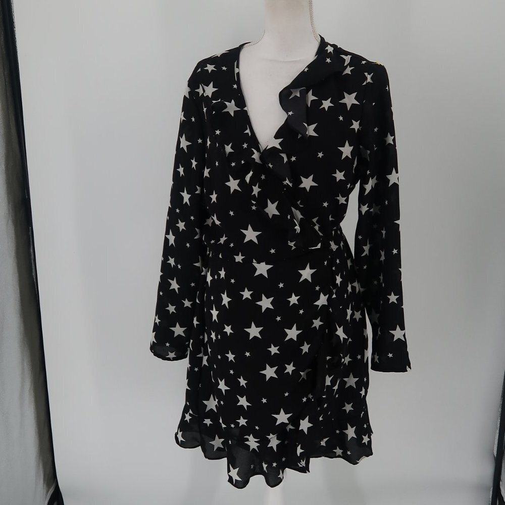 ASOS Women's Black White Star Wrap Dress Size 12